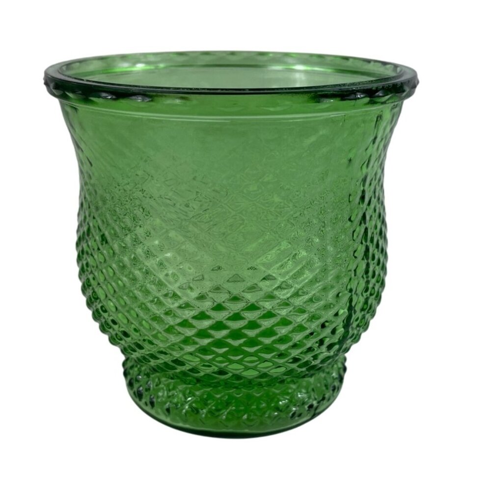 EO Brody Co 4" High Green Glass Vase Diamond Pattern